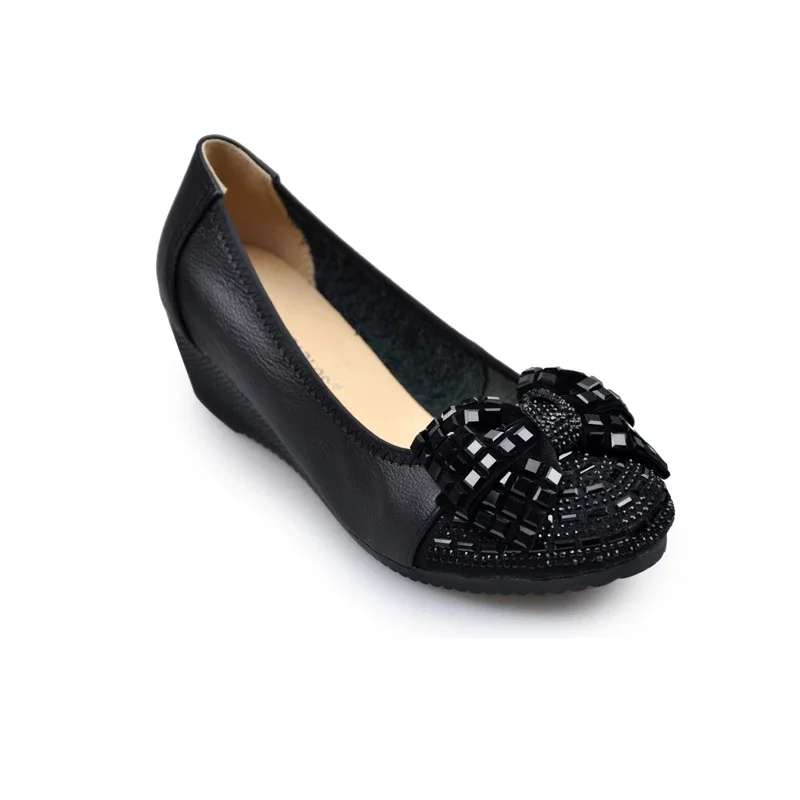 CEYANEAO New Fashion Bowknot Women\'s shoes & Pumps Woman Genuine Leather Wedges Shoes Elegant Crystal High Heels