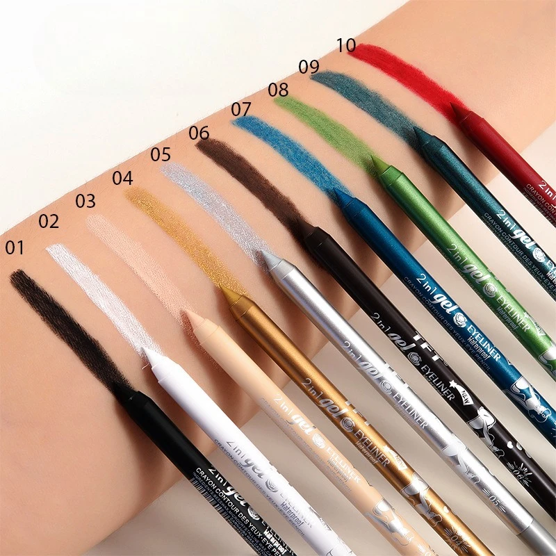 10-Color 1pc Waterproof Eyeliner | High-Pigment Brown/Black Glitter | Women’s Dual-Form Eye Cosmetic