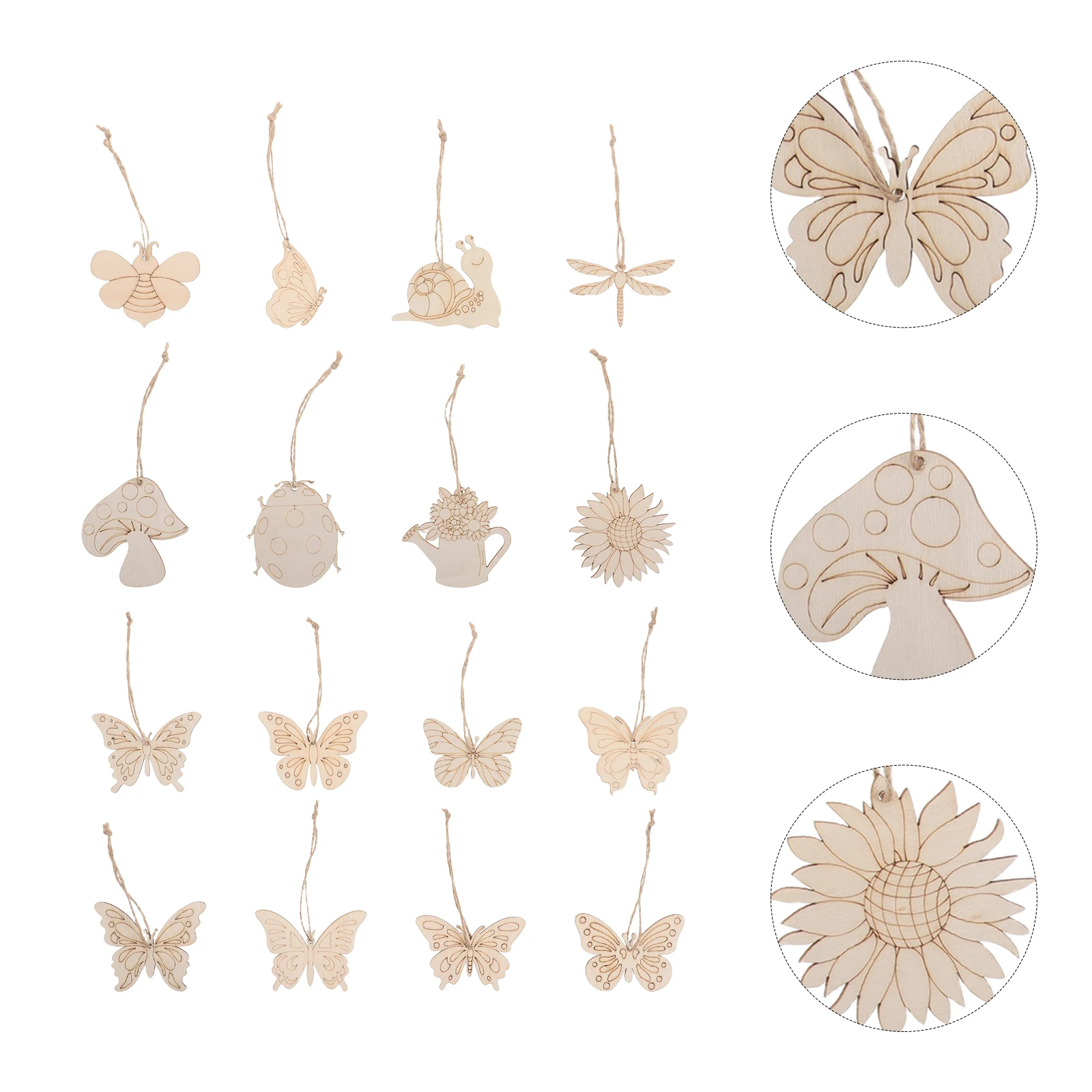 

16 Pcs Wooden Pendant Art Crafts Boards for Decorations Animal to Paint Unfinished Ornament Slices