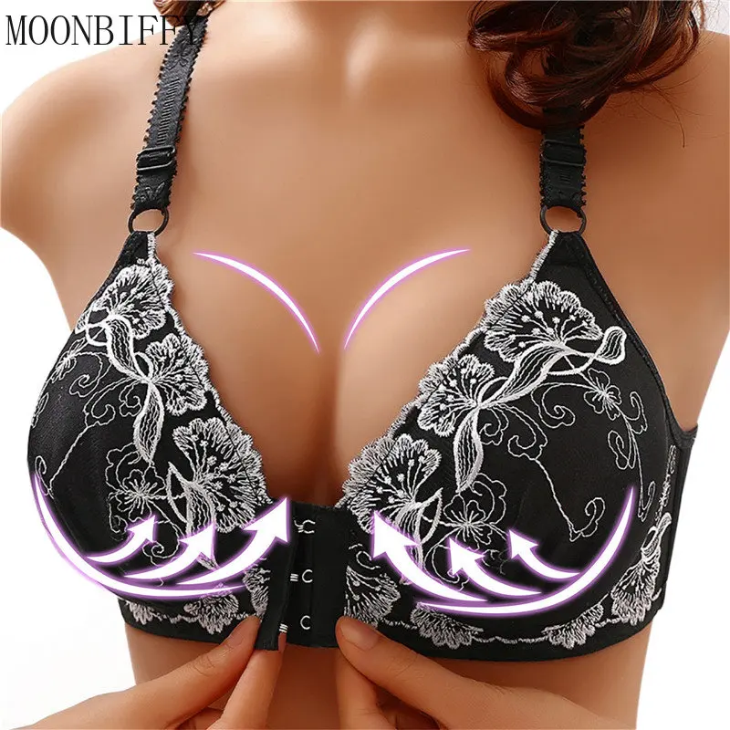 

Women Bras Front Closure Seamless Floral Embroidery Push Up Bras Wireless Brassiere Bralette Wireless Underwear Comfy Lingerie