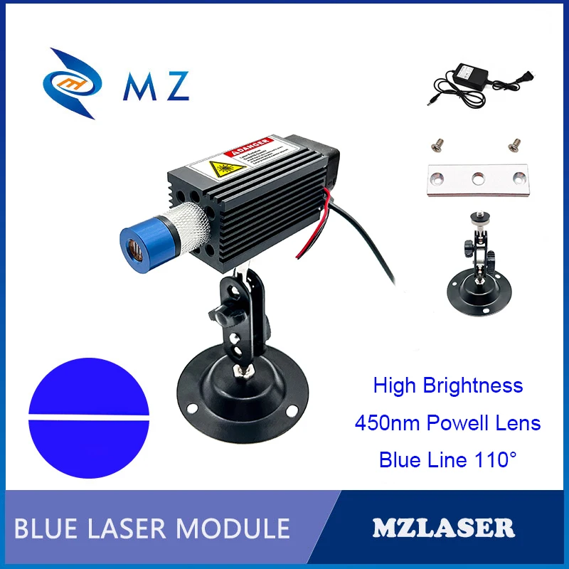 

High Brightness Adjustable Focusing Powell Lens 450nm 300mw 500mw 800mw 1000mW Blue Line Laser Diode Module With Bracket+Adapter