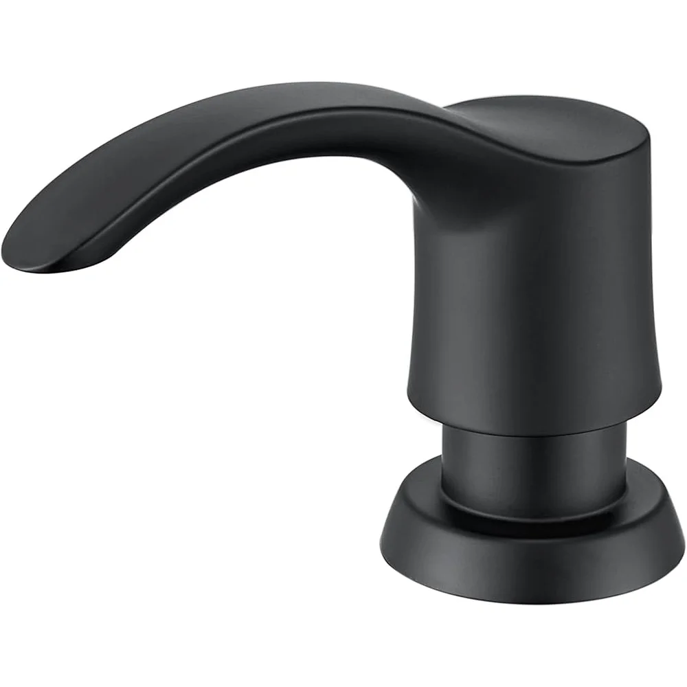 Matte Black Kitchen Sink Soap Dispenser Built in Refill Top Easy Install Liquid Lotion Detergent Multiuse Cylindrical Design