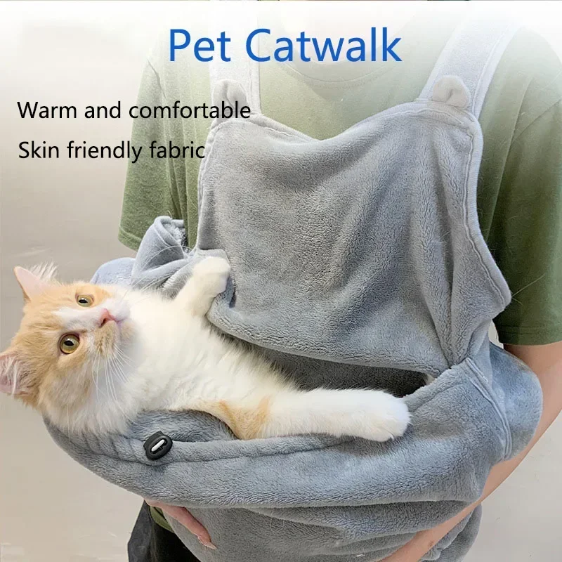 Pet Carrier Apron Outdoor Travel Small Cat Dogs Hanging Chest Bag Pocket Winter Plush Pets Carrier Pouch Cat Hugging Clothes