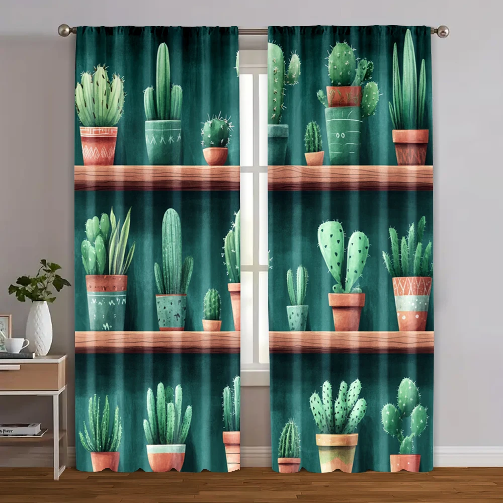 2pcs, Curtain Fabric The world of succulent plants Fabric (without rod) All Seasons for Living Room, Bedroom, Restaurant,