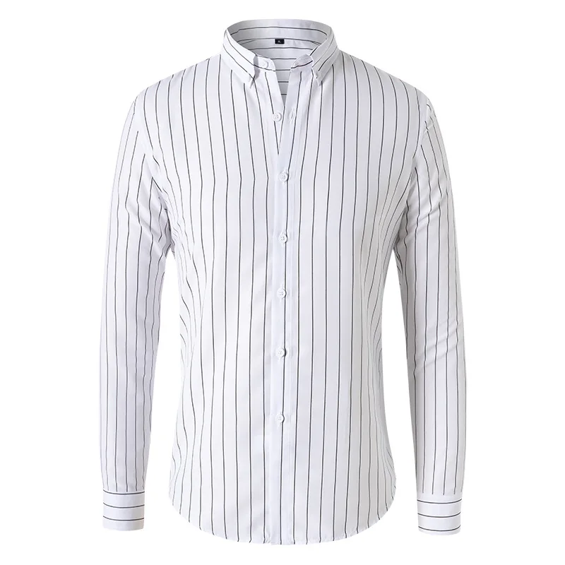 

New Korean Style Striped Long Sleeve Slim Fit Dress Shirts Men Casual Shirt Trendy Workwear Men zapatos hombre vestir TS-924