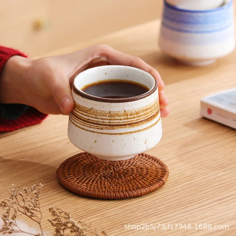 Vintage Rough Pottery Coffee Cup Tea Cup Cross-border Japanese Tea Cup Commercial Stackable Cup Clay Water Cup Ceramic Cup