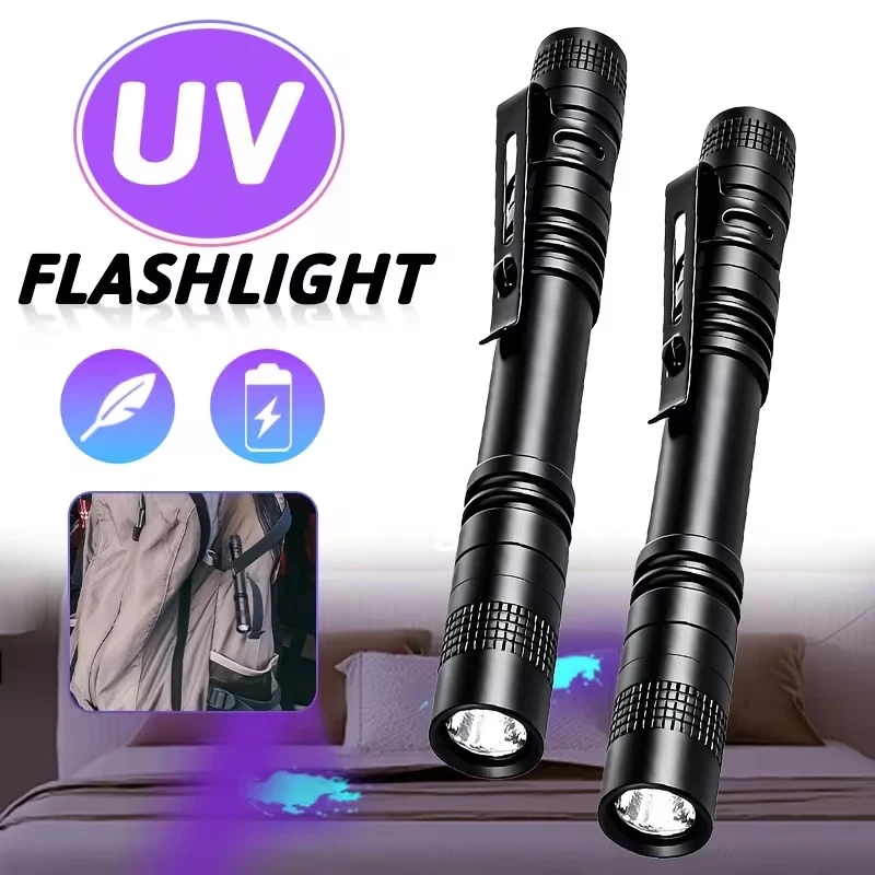Mini 395nm UV-Stiftlampe zur Erkennung von Tierurin, Teppichflecken, Bettwanzen, Skorpions, Würmern, Babykleidung, Hotel, Küche, Pflanzenpollen, Notfall-Detektor