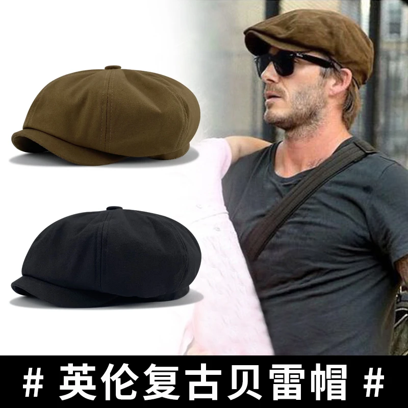 Men's Retro Beret Classic Western Newsboy Cap Spring and Autumn Pure Cotton Retro Octagon Hat Flat Brim Adjustable Peaked Cap