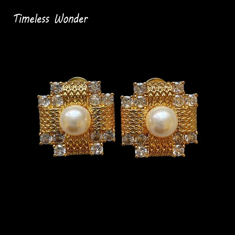 Timeless Wonder Fancy Zircon Geo Button Earrings Women Designer Jewelry Vintage Sweet Gift Rare Top Classy Art Deco 3346