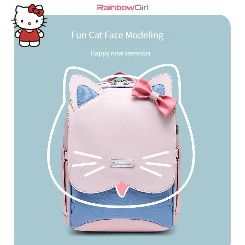 

Sanrio Hello Kitty Stuff Pupils Study Bag Kt Kawaii Shoulders Student Bag Anime Figure Spine Protection Cartoon Cute Girly Gift