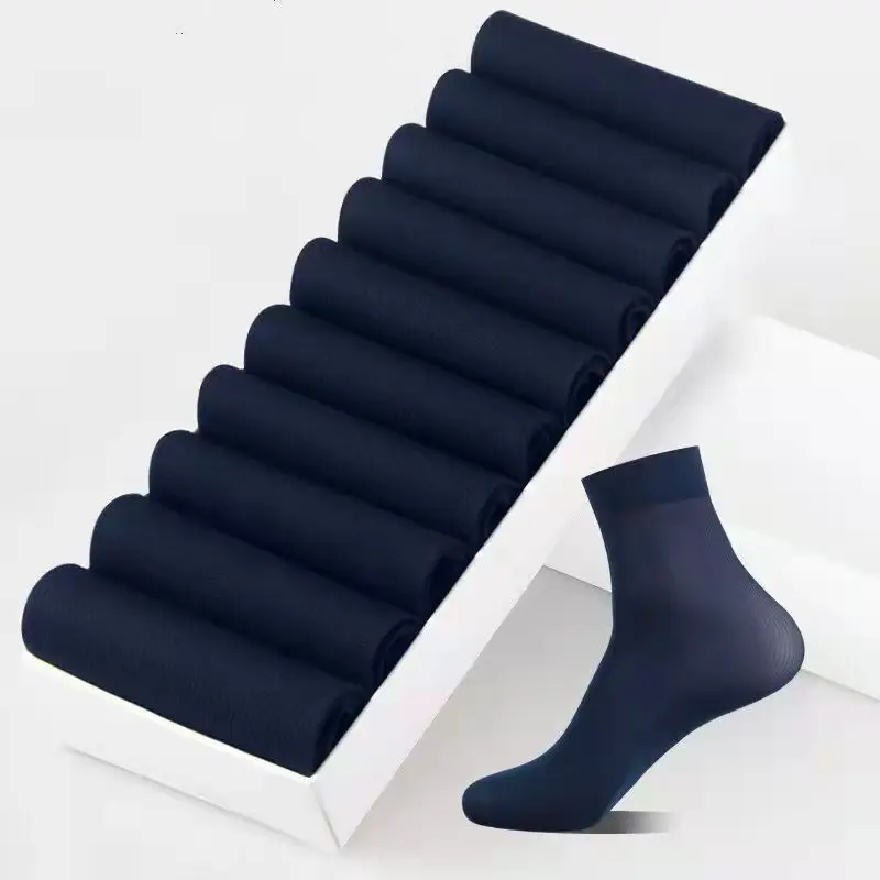 10/20pairs Men Bamboo Fiber Sock Summer Ultra-thin Ice Silk Socks Solid Mid-tube Business Socks Breathable Cool Soft Ankle Socks