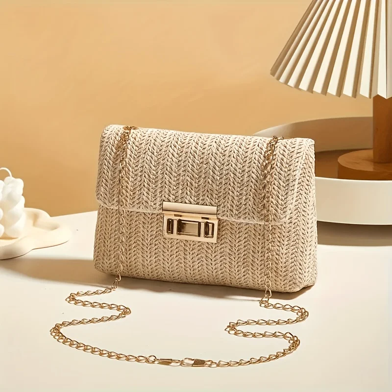 

Women's Elegant Woven Straw Shoulder Bags, Multi-Functional Crossbody Bag,with Fashion Casual Wallets Minimalist Flap Bag
