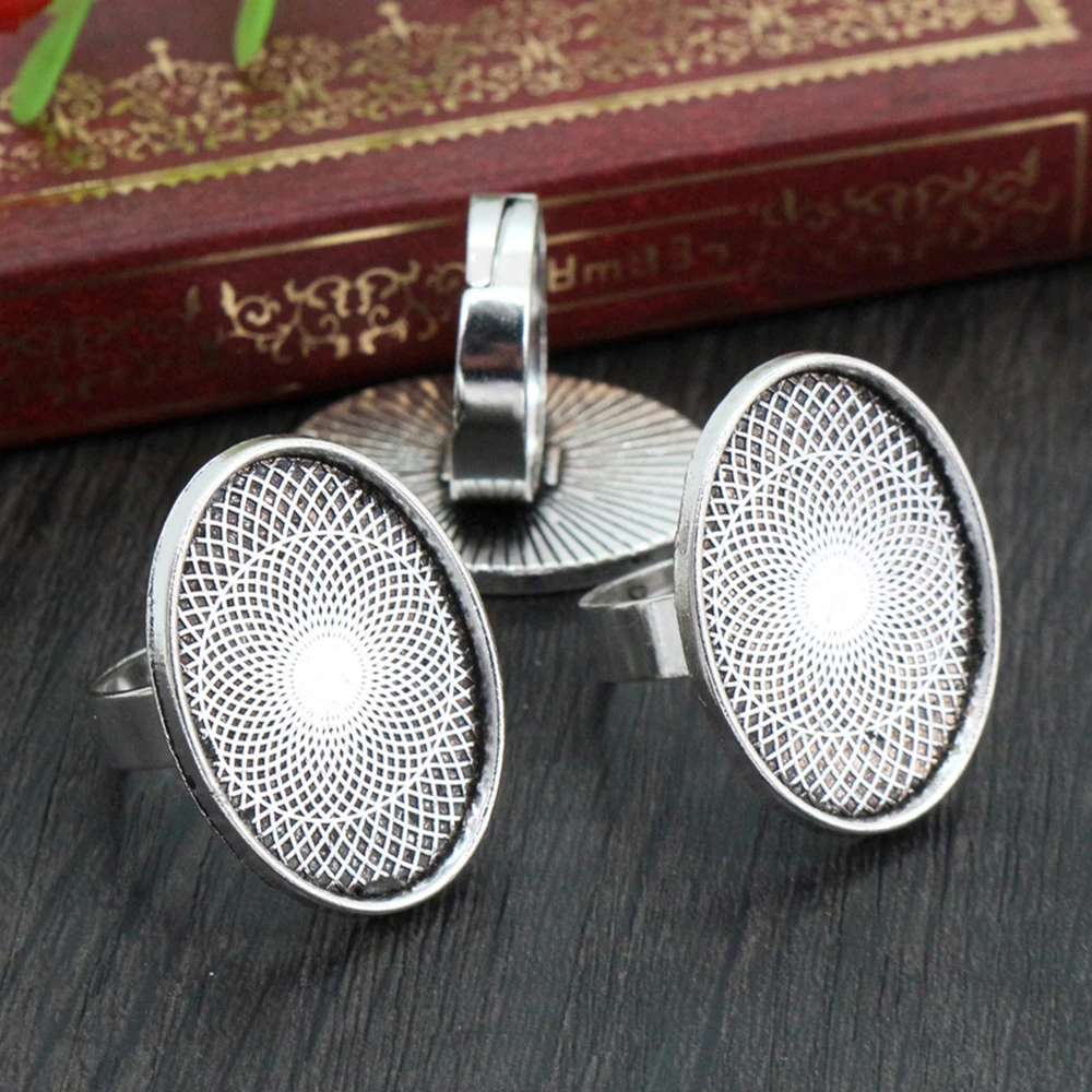 18x25mm 5 sztuk Antique Silver Plated brąz 3 kolory mosiądz owalny regulowany pierścień ustawienia Blank/Base,Fit 18x25mm szkło Cabochons