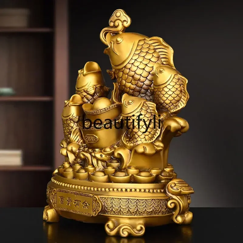X Pure copper rich and rich fish ornament brass cornucopia ingot fish money bag entrance decoration
