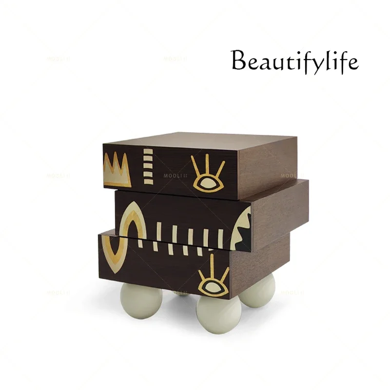 

vV French retro solid wood bedside table medium antique bedroom storage cabinet small apartment high-end side cabinet