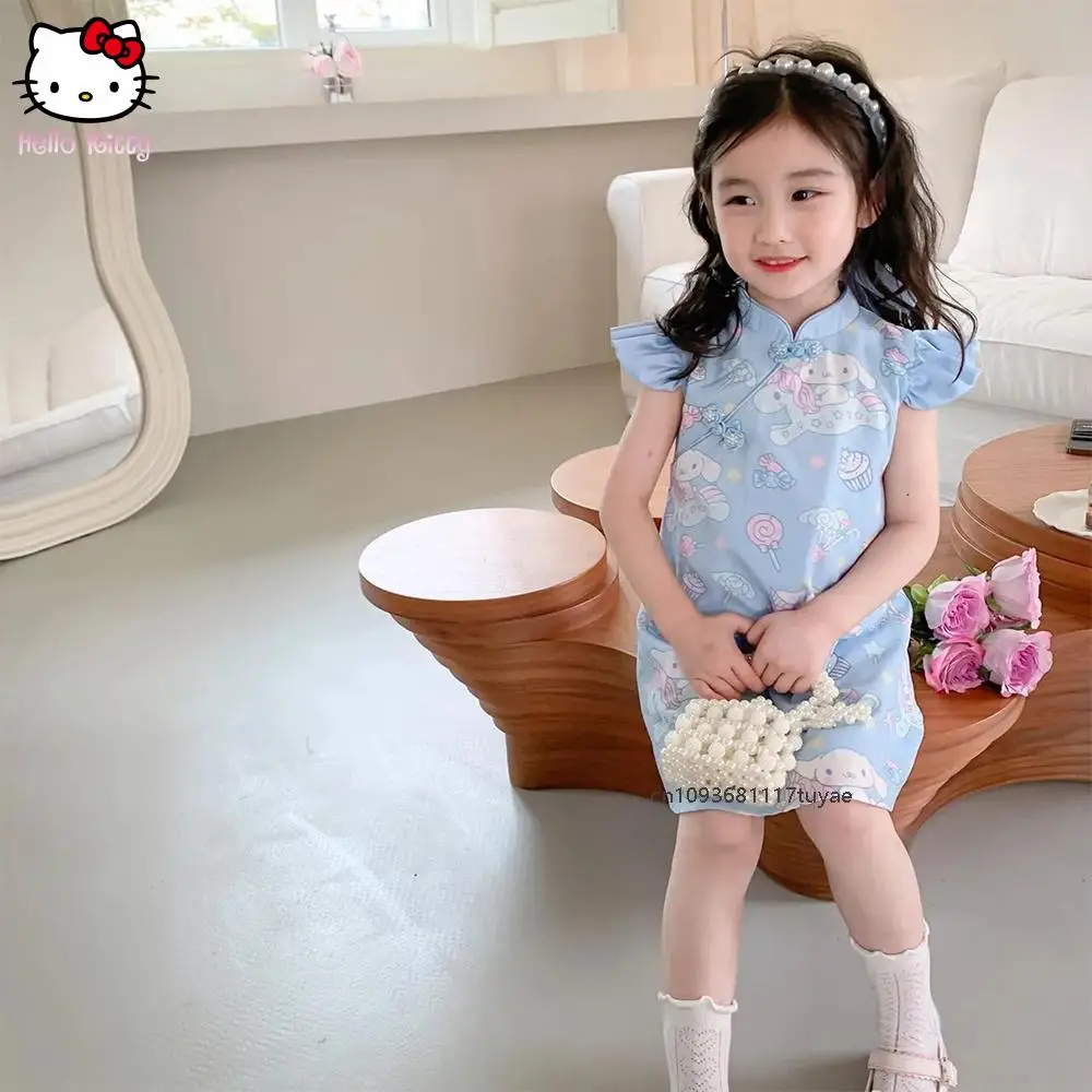 

Детское платье Sanrios в стиле аниме Cinnamoroll, платье Cheongsam Hanfu с летающими рукавами для девочек, детский комбинезон, детская праздничная одежда, детское платье