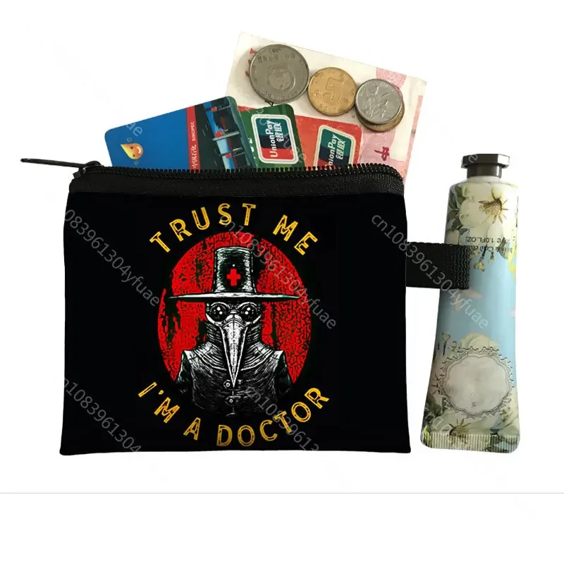 Trust Me I'm A Doctor Print Coin Purse Halloween Plague Doctor SCP-049 Wallet Credit Card Earphone Holder Money Coin Bags