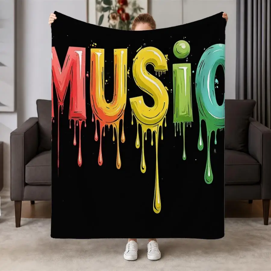 Vibrant Graffiti MUSIC Throw Blanket - Soft Warm Weighted Bedspread Suitable for Couch, Bed, Office & Travel, Machine Washable Flannel Blanket with Urban Street Art Design, Gift for,, Music Lovers, - Cozy Bedding, 2D Flat