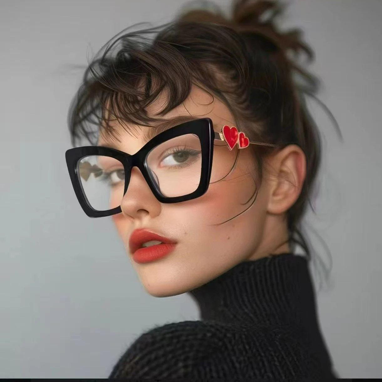 Gafas de bloqueo de luz azul a la moda Ins para mujer, montura grande, ojo de gato, decoración de corazón, estilos de Blogger, monturas de gafas