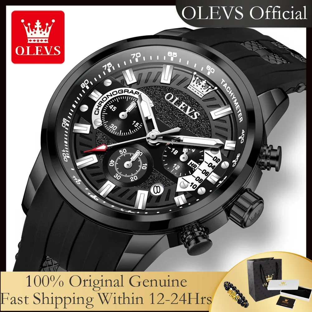 

OLEVS 3690 мужские кварцевые часы роскошные 44 мм большой циферблат хронограф с автоматической датой водонепроницаемые светящиеся спортивные наручные часы для мужчин
