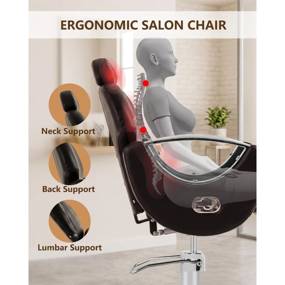 Reclining Barber Salon Styling Chair for Hair Stylist, Heavy Duty Hydraulic Pump, 360° Swivel, Custom - view 5