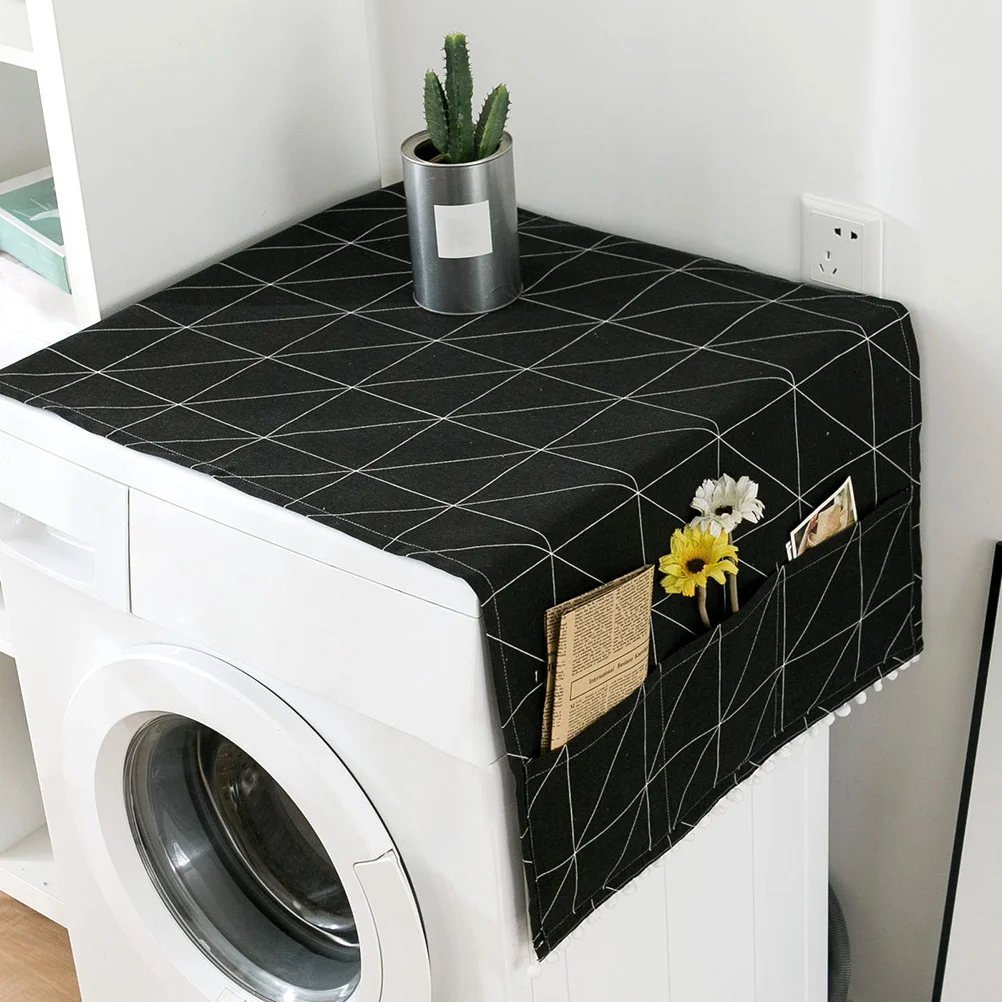 

Cotton Linen Fridge Cover Waterproof Dustproof Refrigerator Oven Washer Dryer Protector Modern Saving Pockets