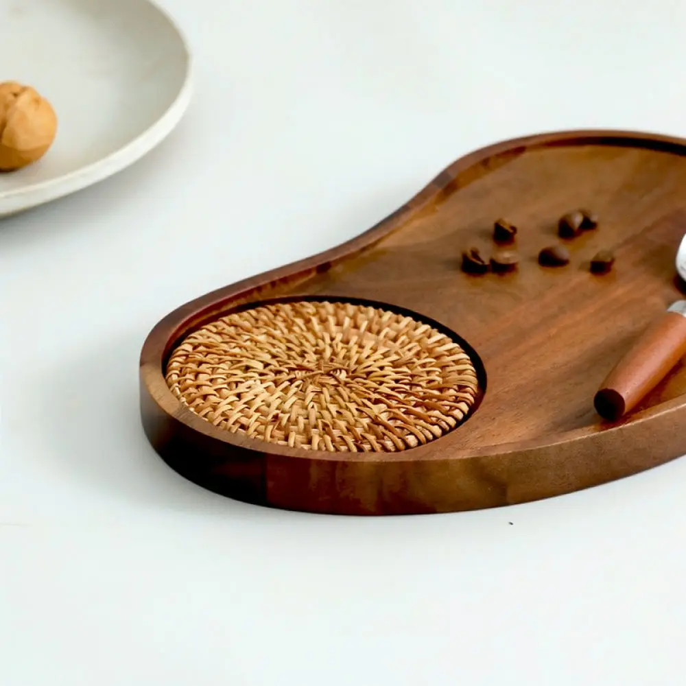 Solid Acacia Wood Tray Cashew Shaped Dessert Serving Dish Modern Minimalist Decorative Plate For Dining Coffee Tableware