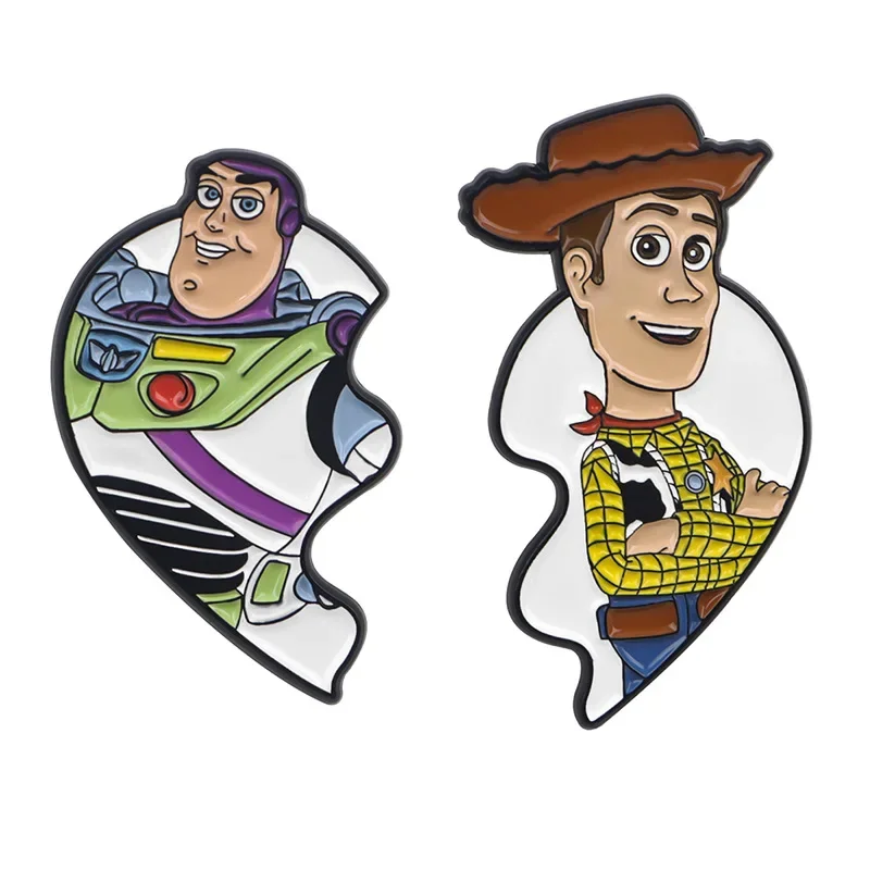 2Pcs Disney Toy Story Pins Woody Buzz Lightyear Brooches Metal Badges Gifts for Fans Collection