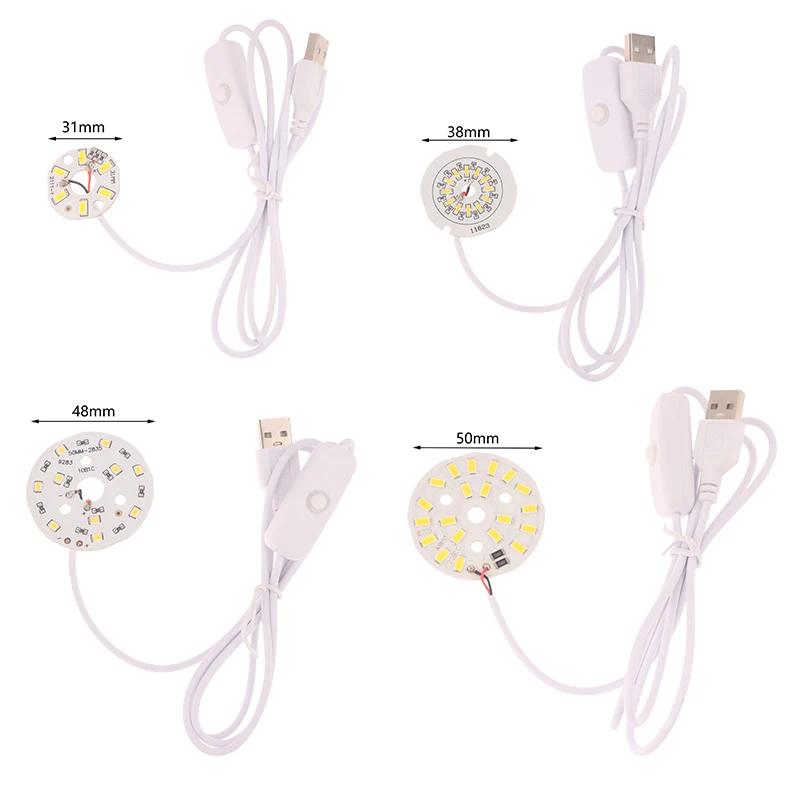1Pc 1.5M Line Length DC5V LED Chips SMD5730 LED Lamp USB 3W Light Board Warm White Light With ON/OFF Switch Cable 31MM/48MM/50MM