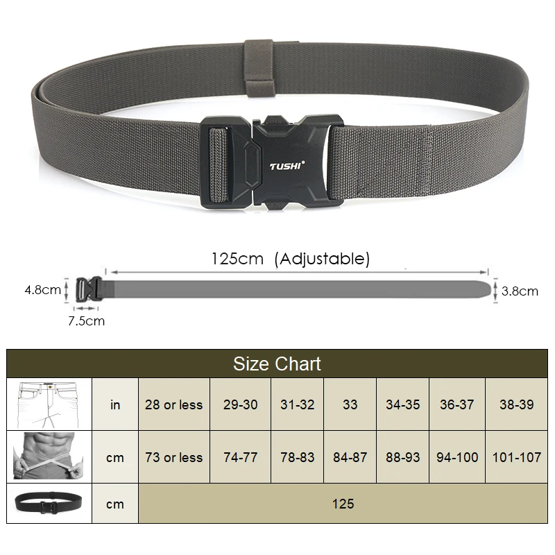 VATLTY New Tactical Type Elastic Belt for Men Quick Release Aluminum alloy Buckle Military Belt Black Work Belt Girdle Male