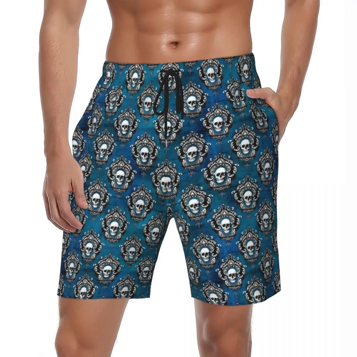 Maiôs gótico crânio board shorts verão hipster moderno vintage board calças curtas masculino impresso esportes respirável praia troncos