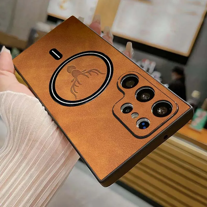 Luxury Leather For Magsafe Case For Samsung Galaxy S24 S22 S21 S23 Ultra Plus FE Cases Magnetic Wireless Charge Shockproof Cover