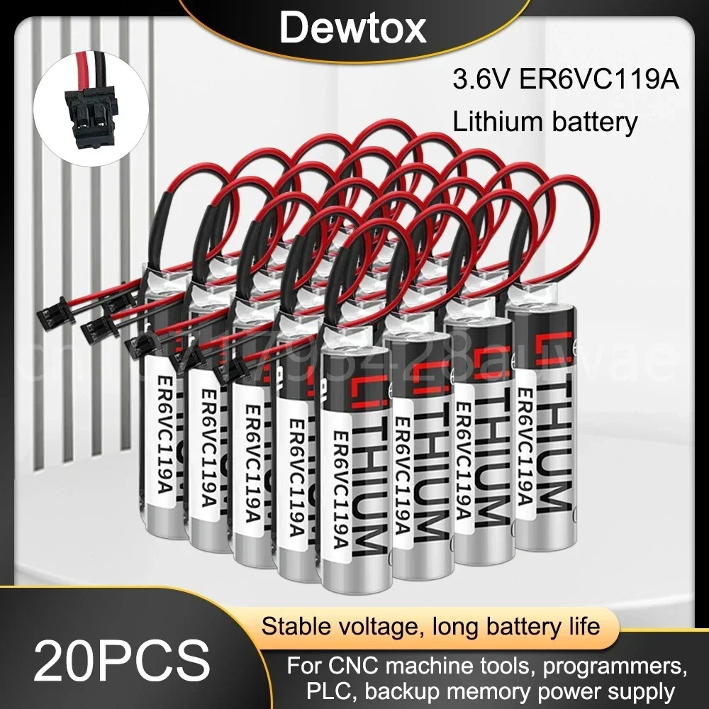 

20PCS Original New ER6V ER6VC119A C119A 3.6V 2000mAh Industrial PLC Lithium Battery for CNC Machine Tools