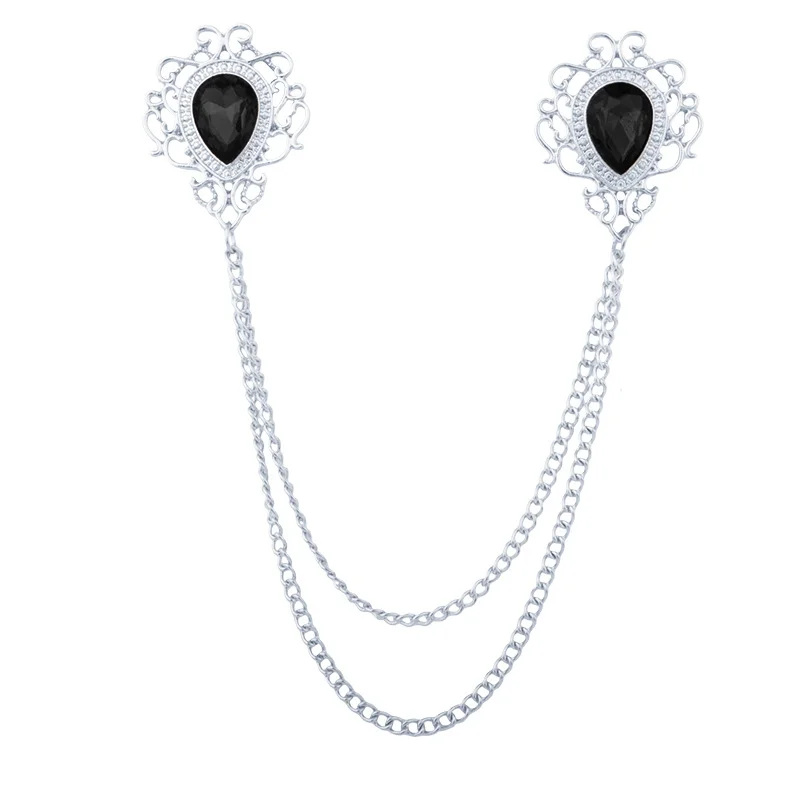 Venda quente europeu americano tribunal lágrima forma colar corrente broche masculino borla broche camisa colar decoração botão agulha