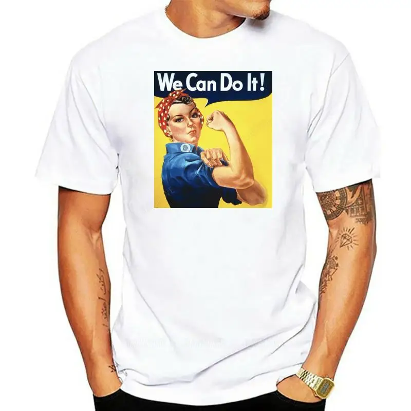 Male tee Camisetas de moda de verano para mujer, camiseta recta de algodón, We Can Do It, Rosie The Riveter Girl Power, cool top