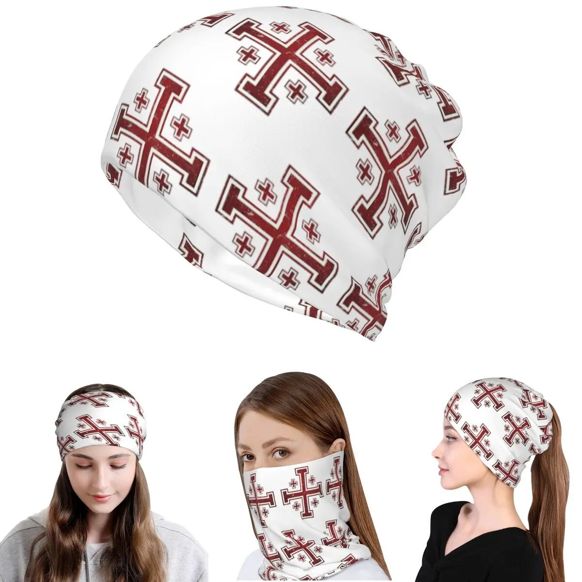 

Jerusalem Cross Medieval Knights Cross Crusader Bandana Neck Cover Wrap Scarf Warm Headwear Beanies Hat Unisex Adult Winter