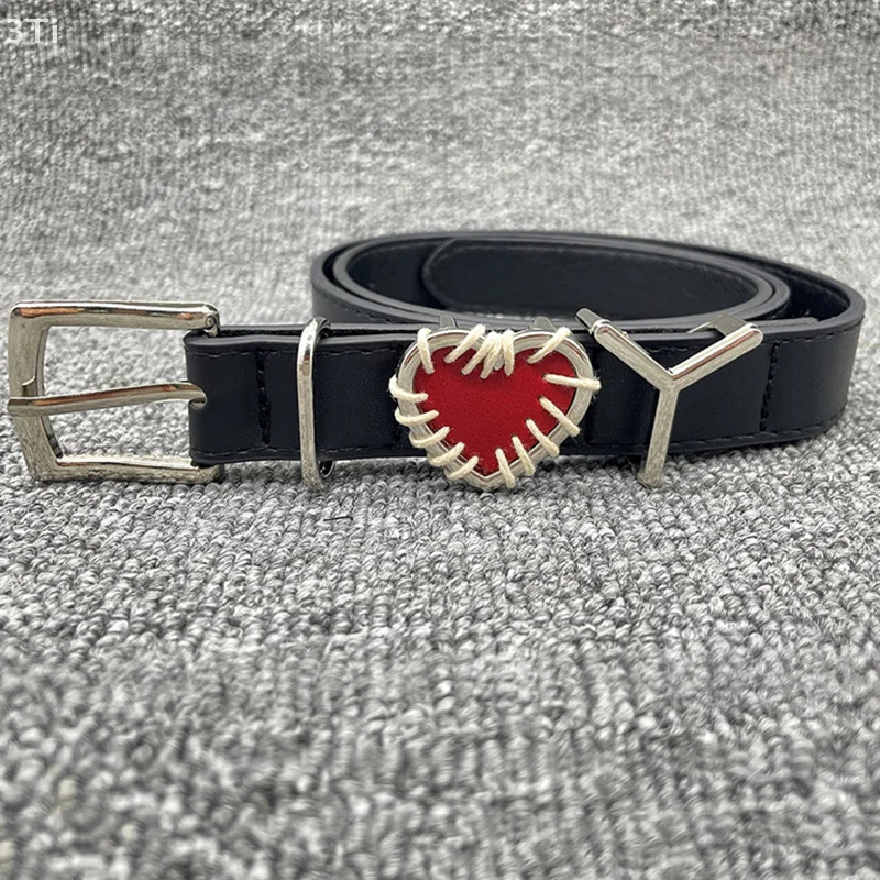1 шт. ремень с красным сердцем в стиле ретро, модный ремень в винтажном стиле, маленький черный, коричневый, повседневный ремень из искусственной кожи в корейском стиле, ретро-ремень
