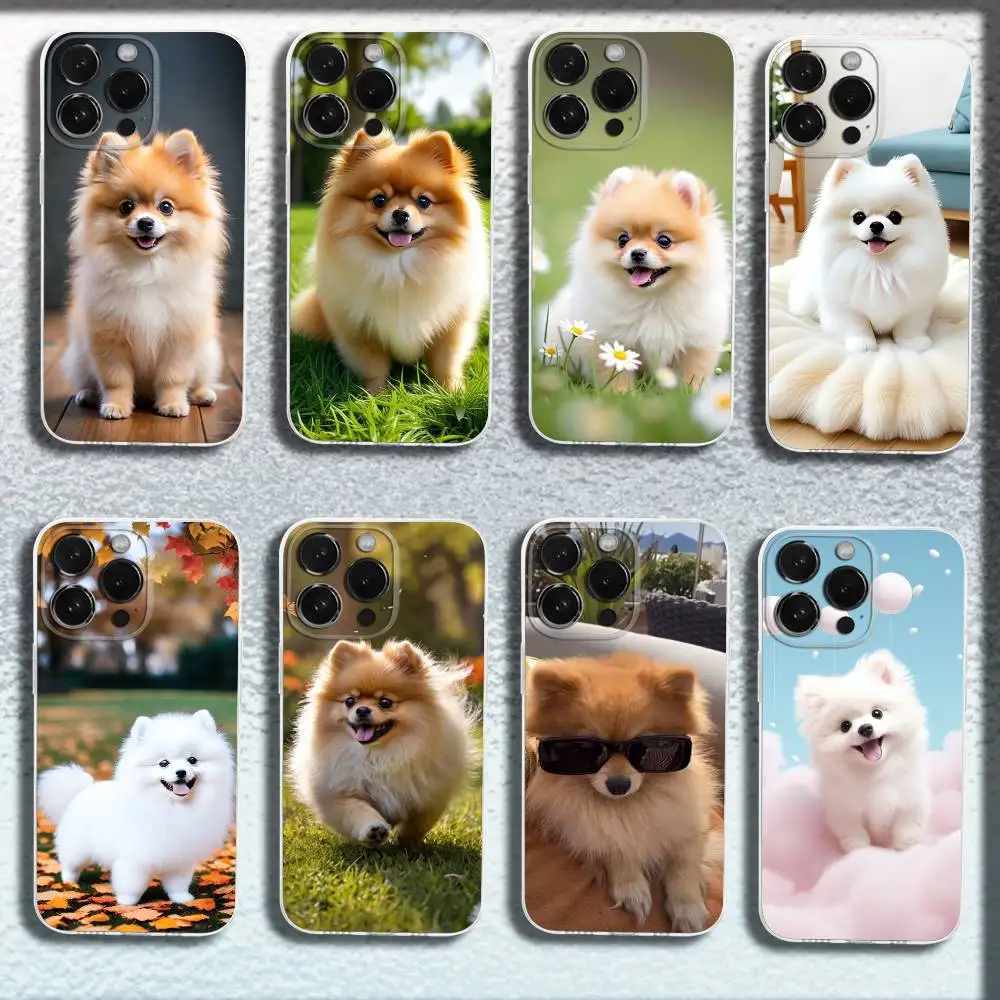 

Cute Pomeranian Dogs Phone Case For iPhone 16,15,14,13,12,11 Plus,Pro,Max,XR,XS,Plus,E,SE4,Mini Transparent Cover