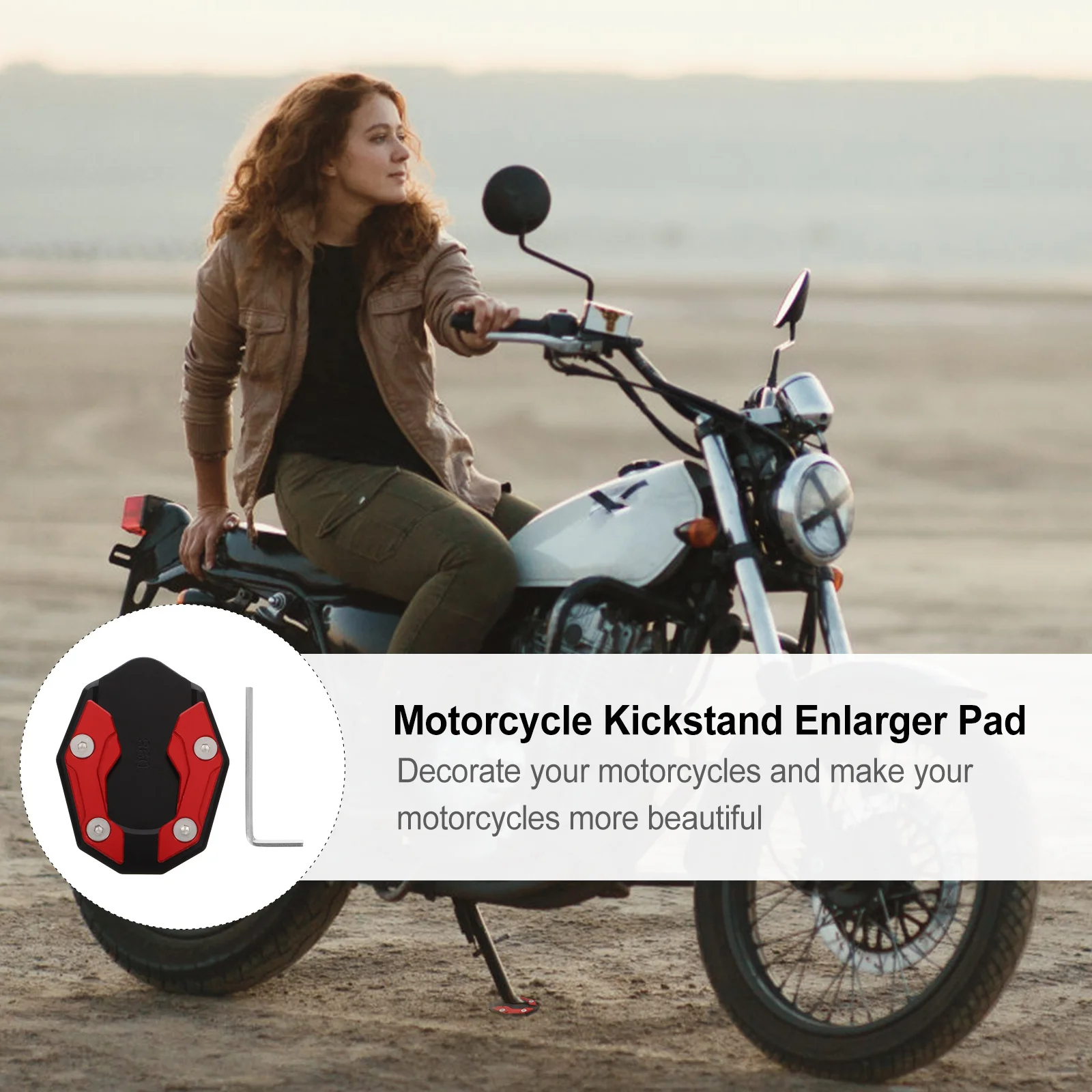 

Motorcycle Foot Side Stand Extension Pad Red Durable Kickstand Enlarger Plate Prevent Sinking Support Safe Stable