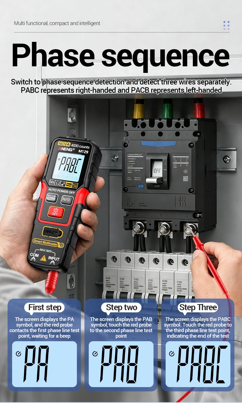 ANENG M129 Wiederaufladbares Digitales Multimeter 4000 Anzeigen NCV AC DC Spannungs- und Widerstandsmessgerät mit Taschenlampe und Auto-Range-Funktion – Detail 5