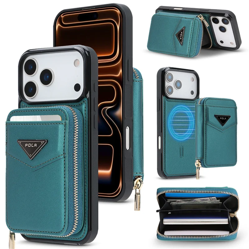 Étui portefeuille en cuir à rabat pour iPhone 17 Pro Max 16 Plus 15 14 13 avec fermeture magnétique et compartiments pour cartes, compatible avec la recharge sans fil MagSafe
