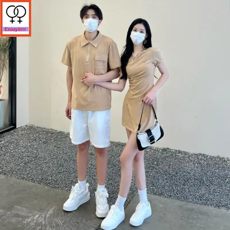 Matching Couple Clothes Outfits Male Female Lovers Holiday Valentine\'s Date Honeymoon Retro Vintage Cotton Shirt Dress