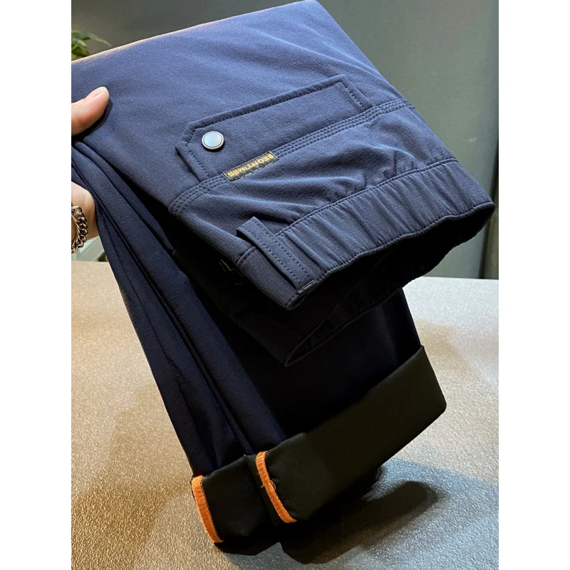 

2025Autumn Winter New Zipper Pocket Casual Pants Men's Versatile Elastic Straight Business Pants