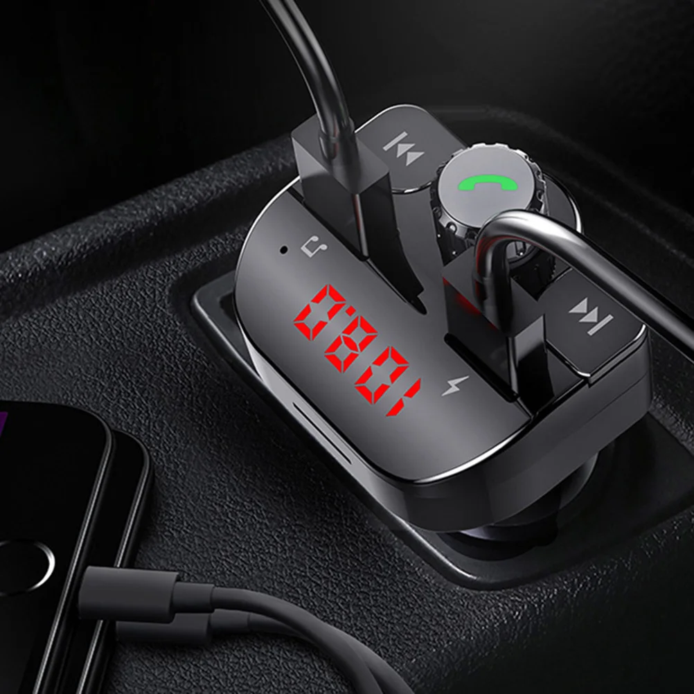 

1pc Car Mp3 Player Dual Usb Fm Radio Card Slot Voltage Display For Auto Music Playback Black