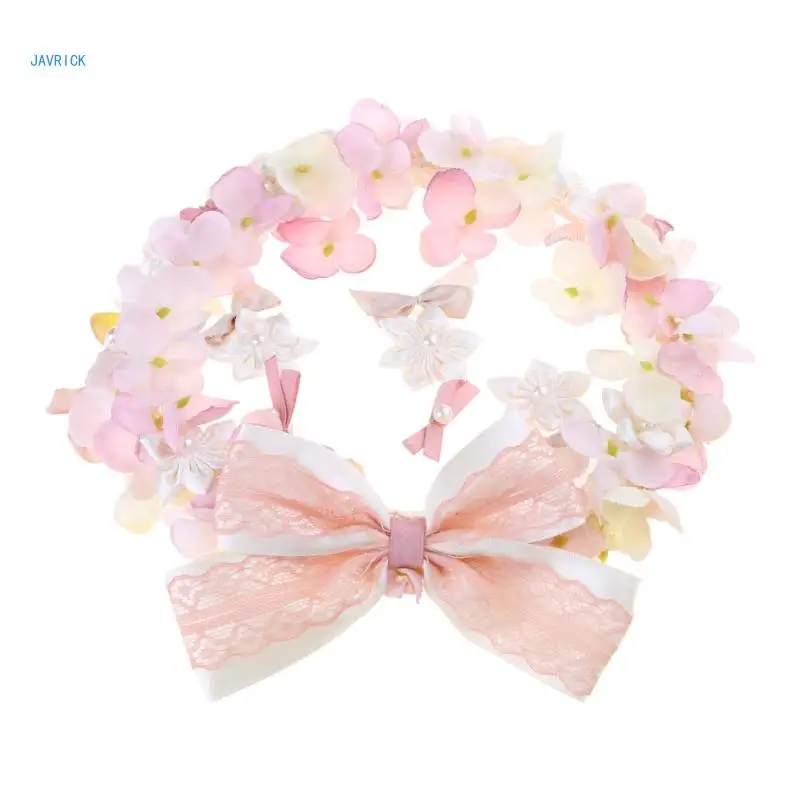 

Handmade Floral Hair Wreath for Bride Pink Flower Stylish Hairband