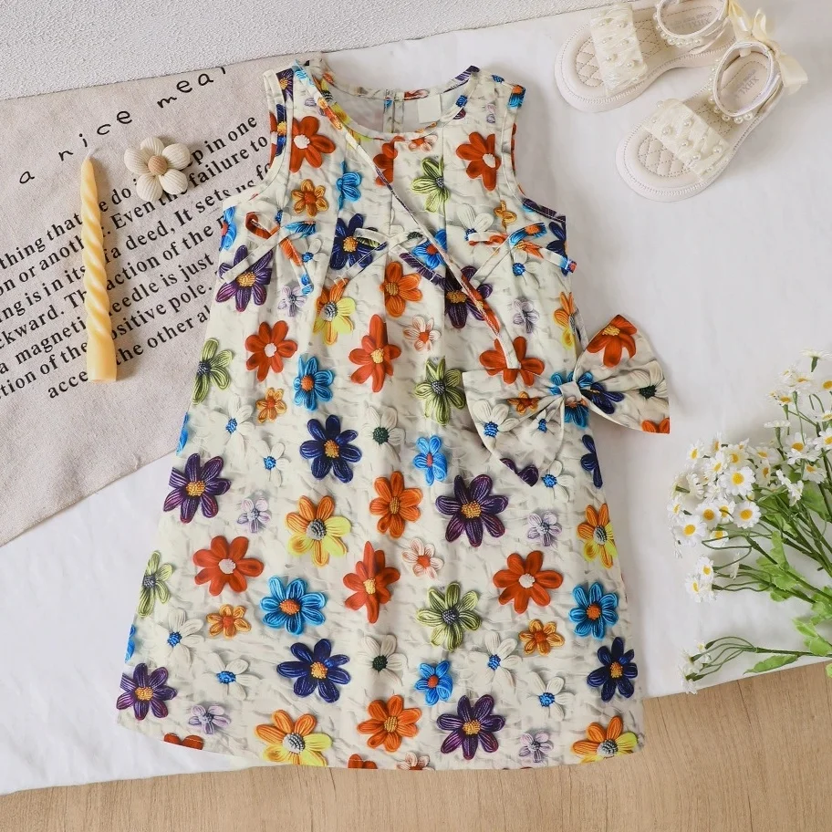 

Girls' Sleeveless Beach Dress Summer Kids Girl Dresses For Party Wedding Vacation Outfits Baby Clothing 4 5 6 7 Years