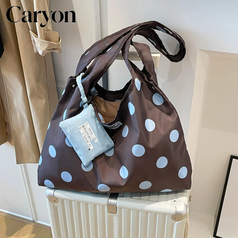 

2026 Women Polka-Dot Shoulder Bag Korean Style Large Capacity Casual Tote Hobo Daily Commute Underarm Handbag With Small Pouch