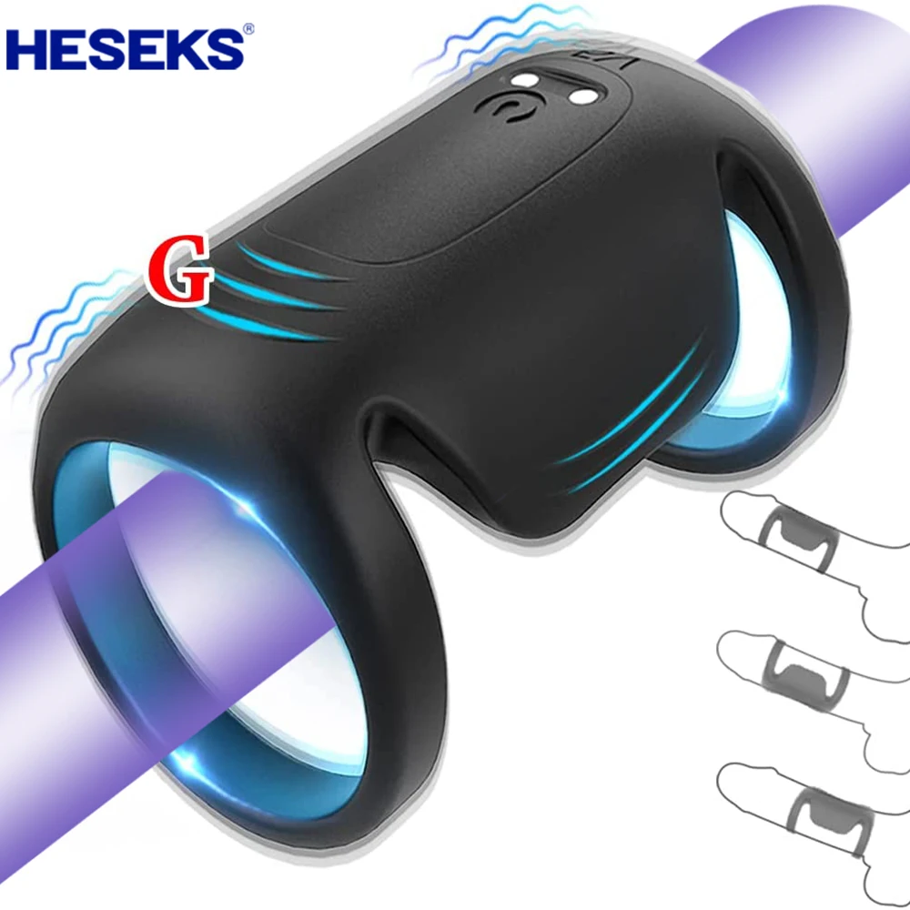 HESEKS Male Vibrator Vibrating Penis Cock Ring Silicone Ring Delay Ejaculation Penis Enlargement Sex Toys for Men 18+