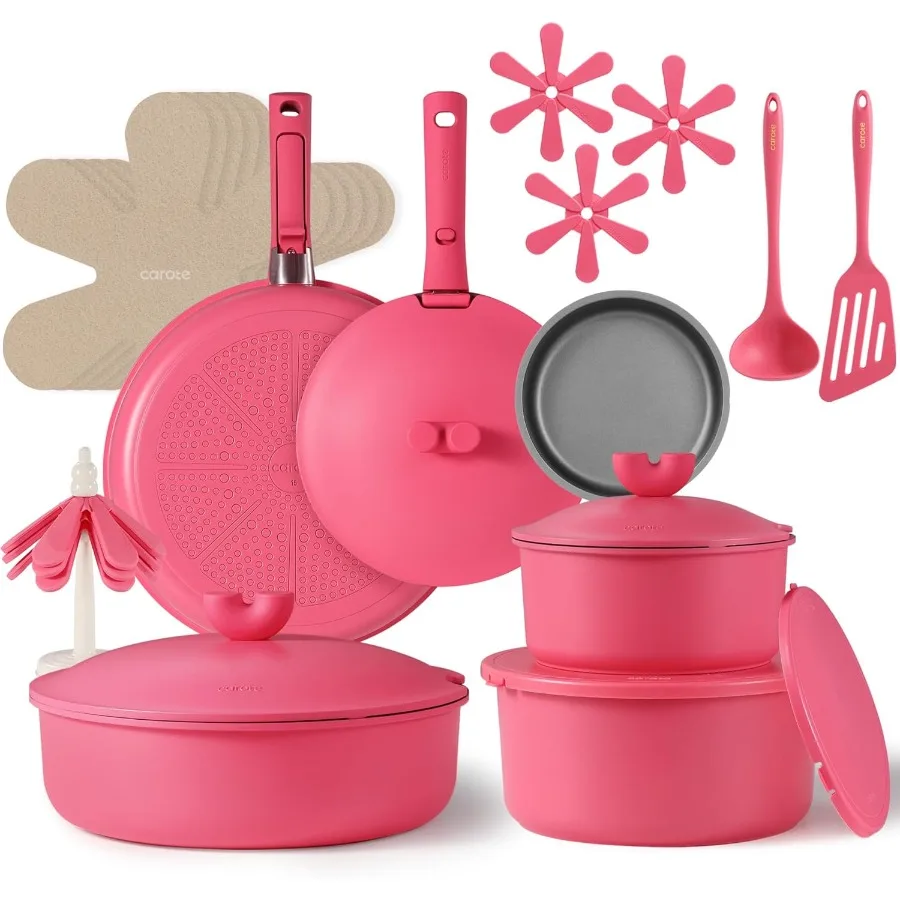 

Набор посуды с антипригарным покрытием, 24 шт., со съемными ручками для индукционных плит, в духовке, в посудомоечной машине и в холодильнике, идеально подходит для жизни на колесах