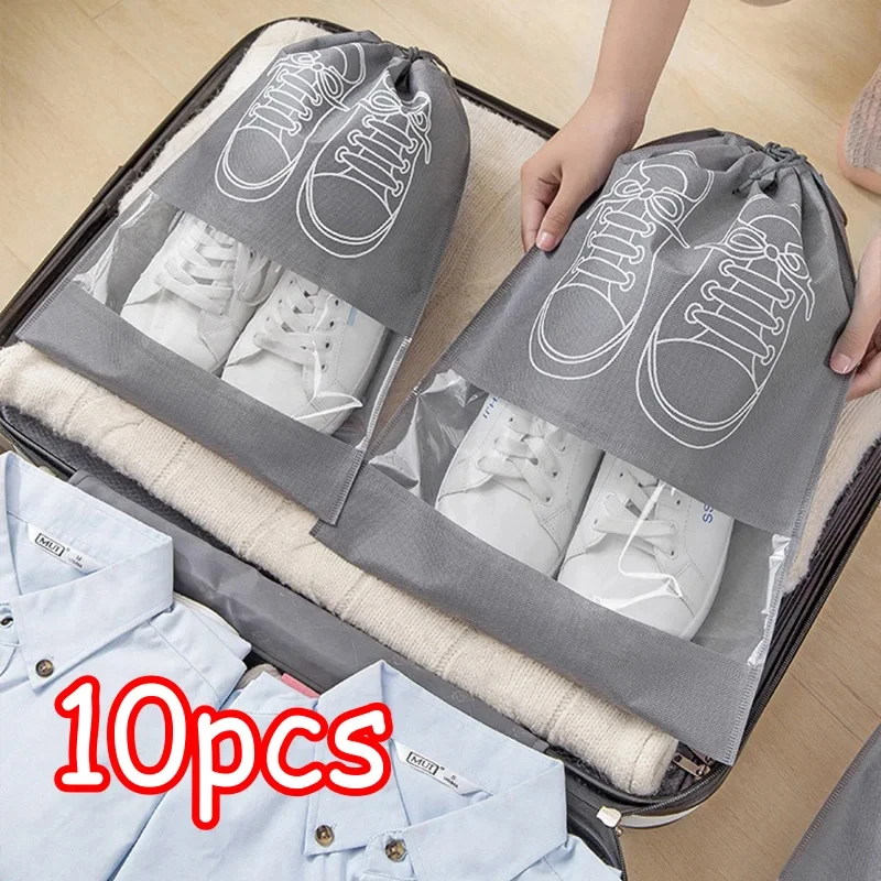 

10pcs Shoes Storage Bags Closet Organizer Non-woven Travel Portable Bag Waterproof Pocket Clothing Classified Hanging Bag 2024